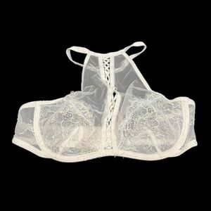 Victorias Secret White Lace Sparkle Halter Bra Bralette Lingerie XS NEW Wedding